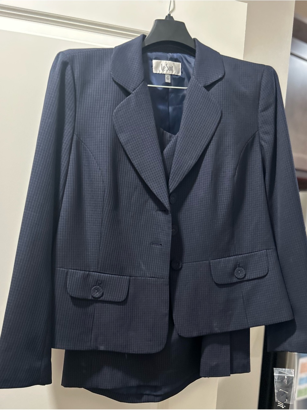 Le Suit Dark Navy Pinstripe Womens Suit Jacket